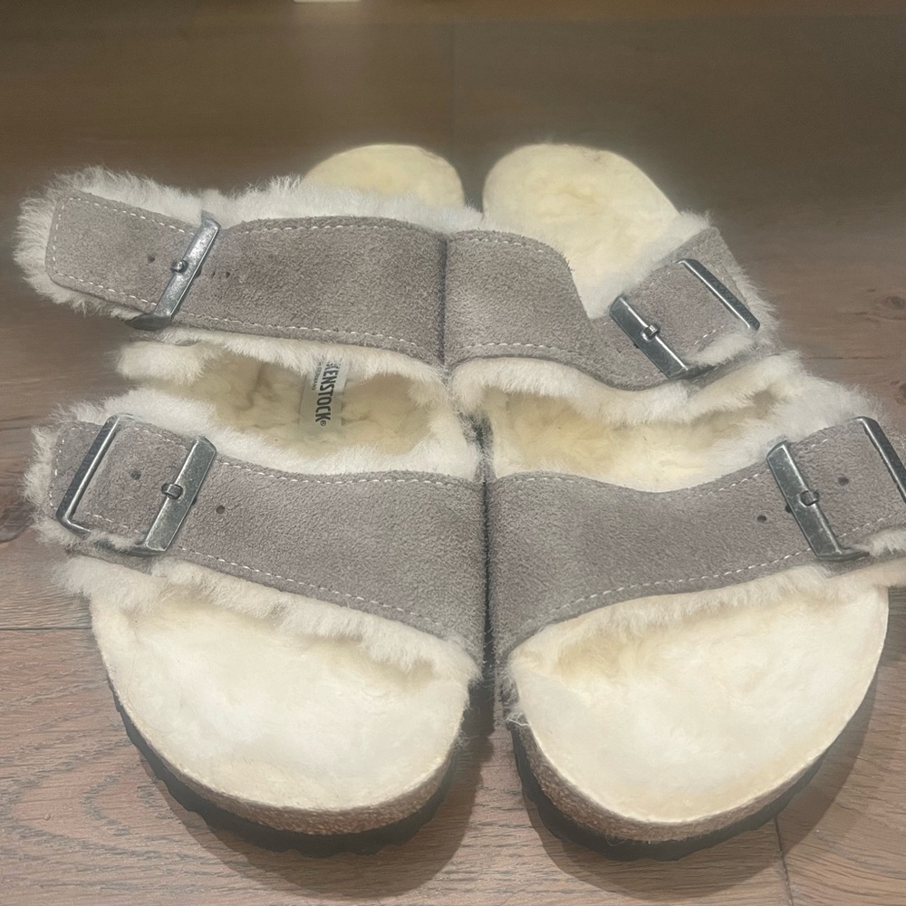 Birkenstock Arizona Teddy Split grey and white size 40